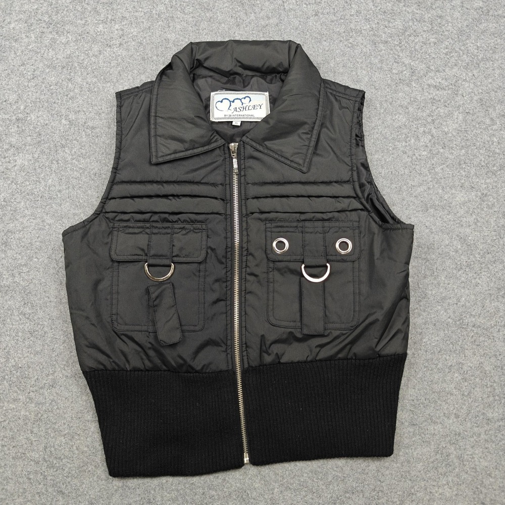 Ashley By 26 International Vest Womens PL Black Quilted Puffer Zip Pockets Warm